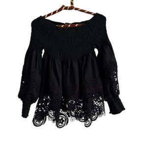 Lola P. Elegant Black Lace Off-Shoulder Blouse EUC